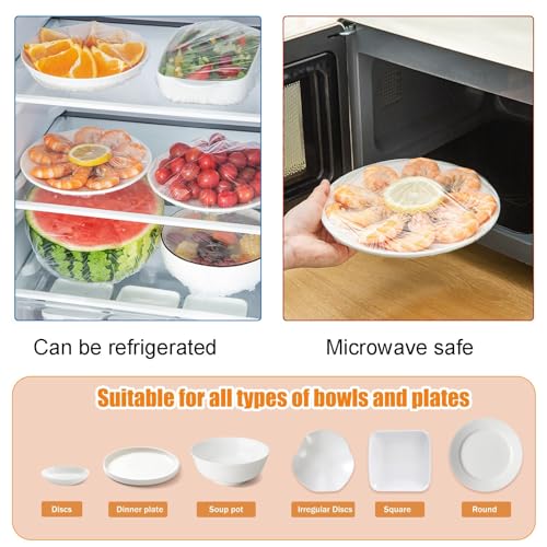 Image of 300PCS Plastic Elastic Bowl Covers Reusable,Food Storage Covers with Elastic Bowl Covers for Leftover, Plastic Covers for Bowls Fresh Keeping Bags for Family Outdoor Picnic (300-PCS)