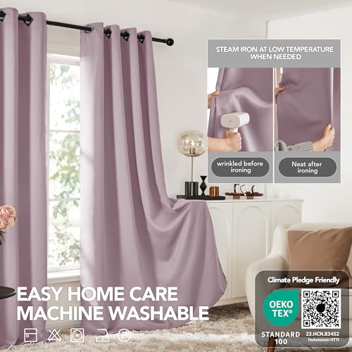 Image of Deconovo Thermal Insulated Window Treatments Blackout Curtains Grommet Top Curtains for Kids Room 52W x 84L Inch Lavender 2 Panels