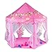 Twinkle Star 55"x 53" Princess Castle Play Tent for Girls Playhouse with 138 LED Star String Lights and Banners Decor, Kids Game House for Indoor Outdoor Game(Pink)