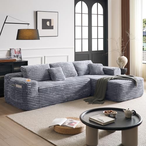 Image of Cloud Sectional Couch with L-Shape Chaise, Modern Modular Sofa with Deep Seat, Built-in Cup Holder & Storage Pocket for Living Room Bedroom, No Assembly Required (Light Gray, Right Facing Chaise)