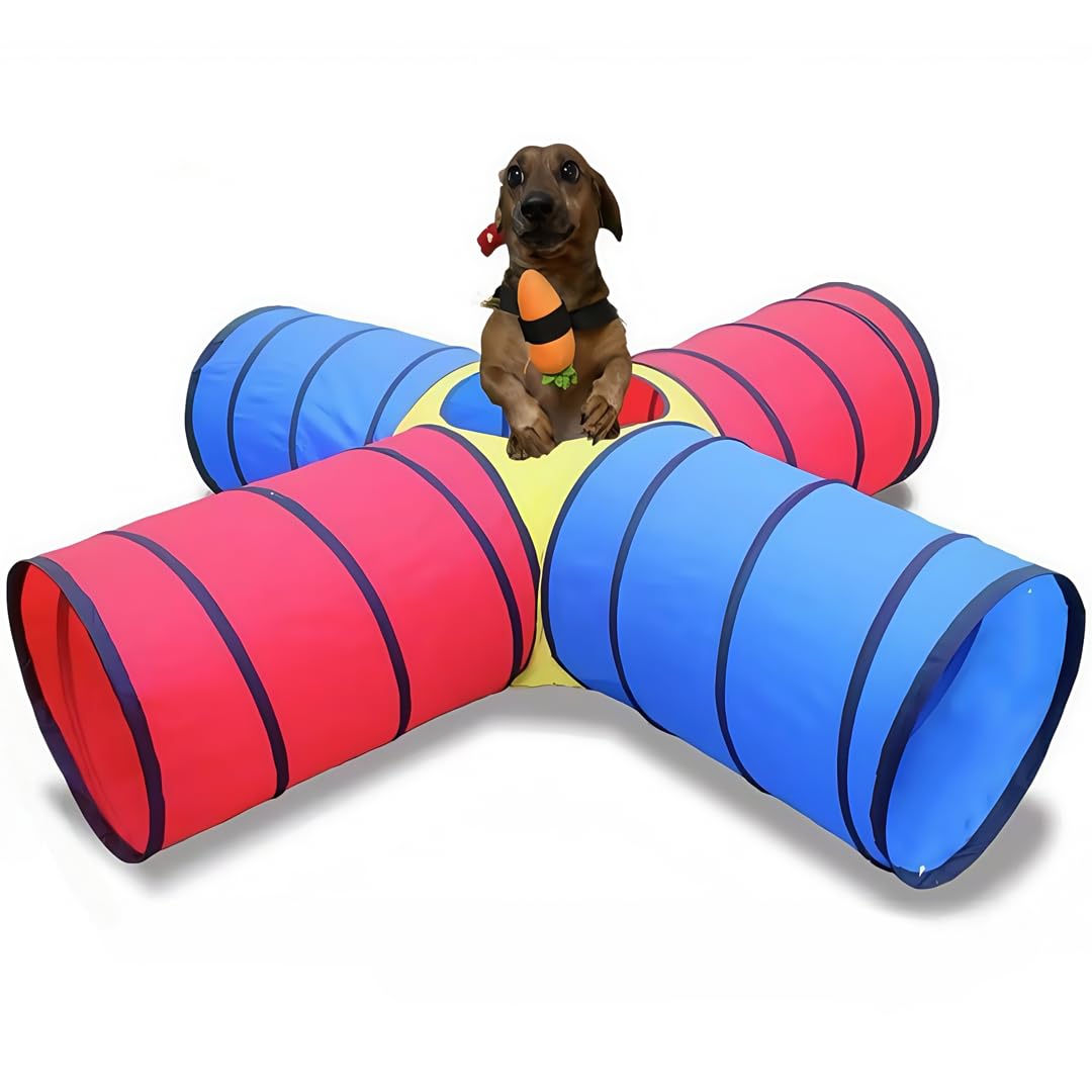 Dog Agility Tunnel for Small & Medium Dogs and Puppies – Durable Oxford Fabric, Pop-Up Exercise & Training Toy for Indoor Outdoor Play, Interactive Pet Tunnel with Storage Bag