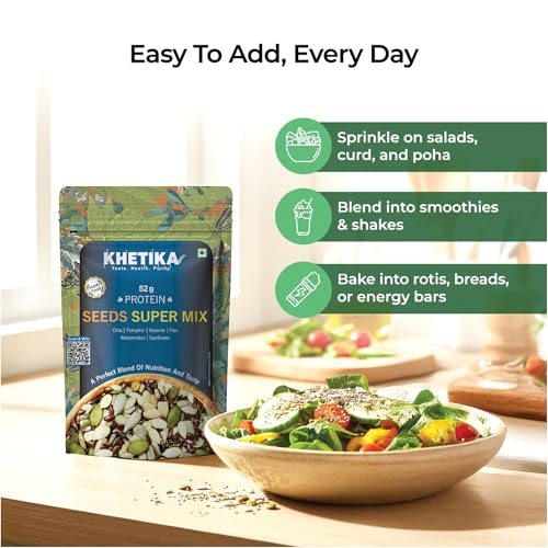 Image of Khetika Super Seeds Mix 200g I 52g Rich Protein Superfood I Contains Pumpkin, Sunflower, Watermelon, Sesame, Flax, Chia Seed I Rich in Protein & Dietary Fibre