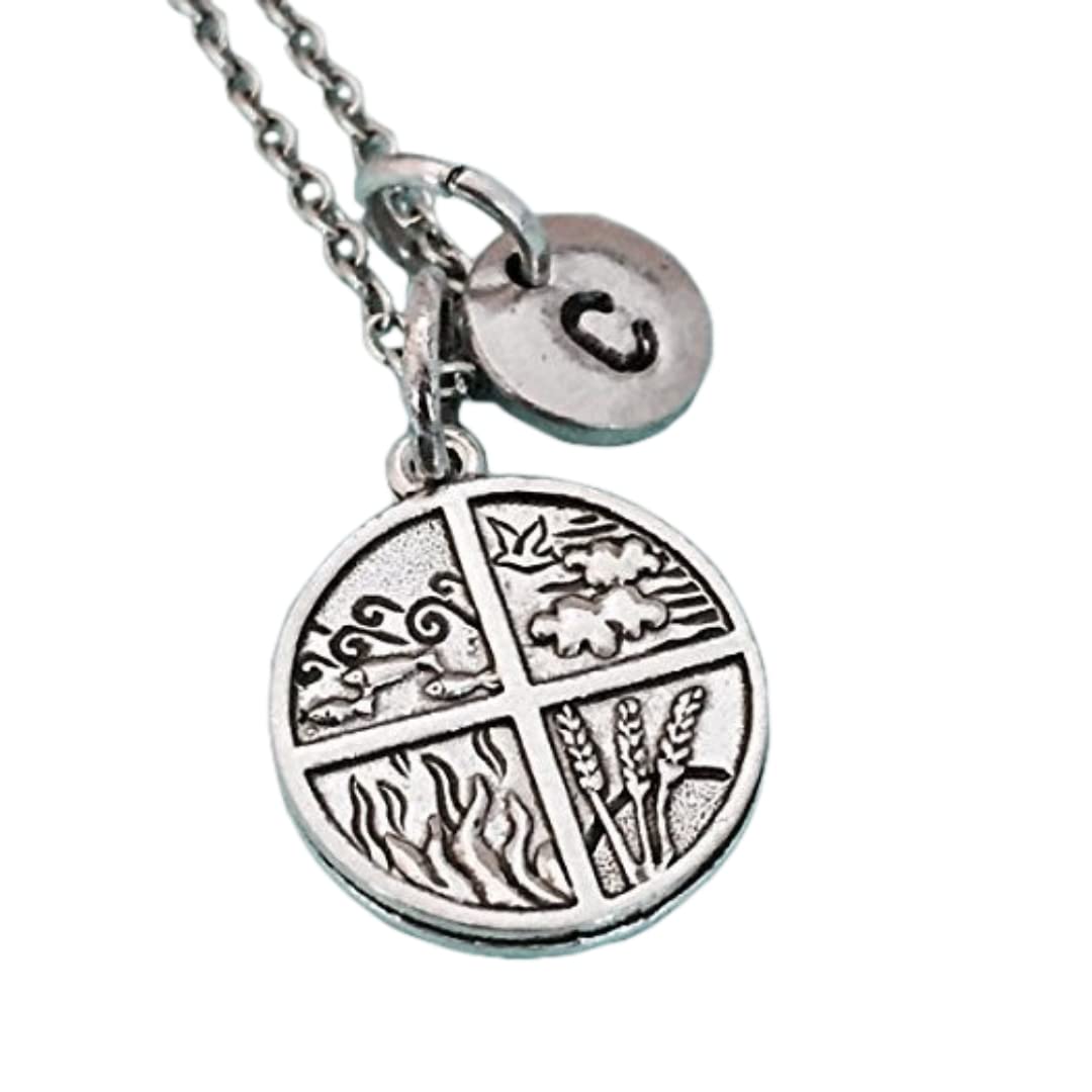 HandmadeFour elements necklace, earth, wind, fire, water, four elements charm, wind water land fire earth, personalized, initial necklace, monogram