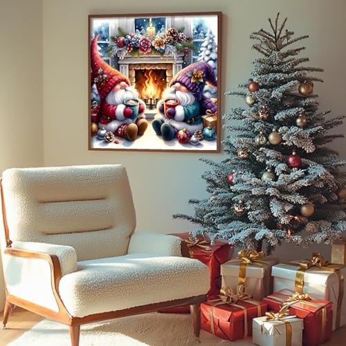Image of Eiazuiks Christmas Diamond Art Kits for Adults, Christmas Diamond Painting Kits for Adults 5D DIY Full Drill Diamond Dots for Gift Wall Decor and Relaxation Gem Arts Gnomes Fireplace 14x14 inch