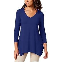 Womens V-Neck Handkerchief-Hem Top Dark Blue Size X-Large