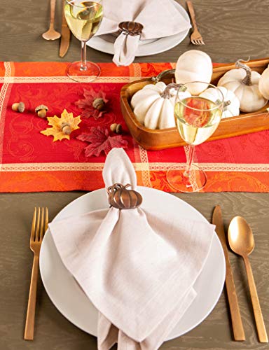 Dii Traditional Harvest Wheat Jacquard Collection Thanksgiving Fall Table Décor Damask Cotton, 14X108 Rectangle Table Runner, Burnt Orange Pumpkin Vine #TOP4