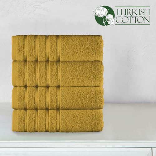 Image of Elegant Comfort 100% Turkish Cotton 4 Lines Viscose Stripe Luxury 4 Pack Hand Towel Set - Ultra Absorbent and Soft 16 x 28 Inch Premium Hotel Spa Quality Towels for Everyday Bath Use, Gold