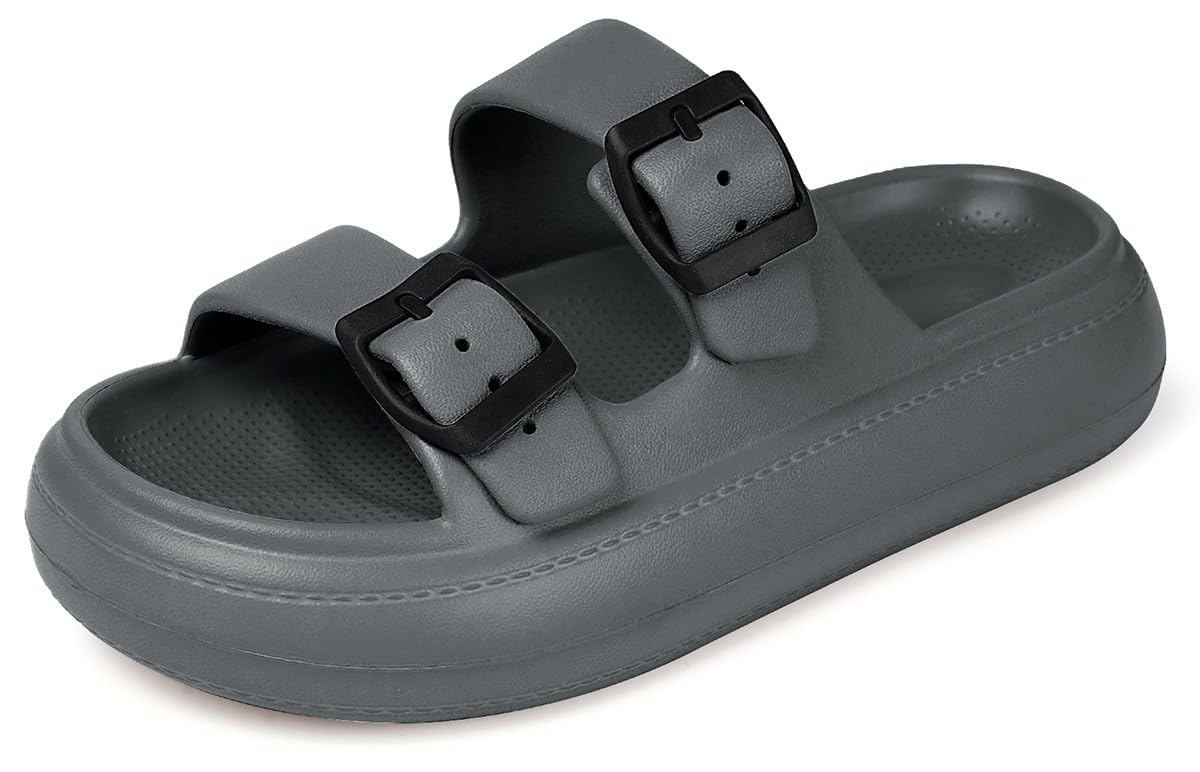 Gaatpot Zapatilla de Baño Niños Niña Chanclas Zapatos de Playa y Piscina Ajustable Doble Hebilla Sandalias Antideslizantes Gris 33/34 EU