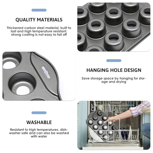 12 Cup Non-Stick Loose Bases Mini Sandwich Tin Baking Tray Carbon Steel Cupcake Mould Non Stick Coating Muffin Pan Reusable Removable Bottom Bakeware, Dishwasher Safe, 33x21x4cm - Image 4