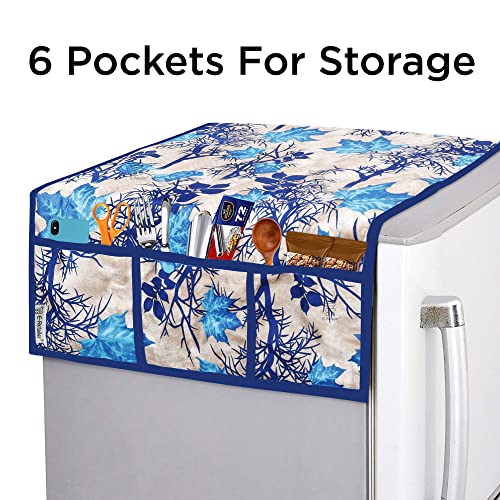 Image of Combo Set of 1 Pc Fridge Top Cover With 6 Utility Pockets and 4 Pc Fridge Mats (Blue, Set of 5)