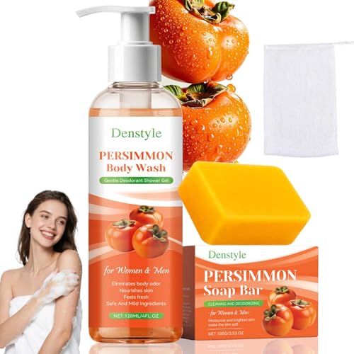 IGYWYN Persimmon Soap Bar & Body Wash Set-Odor Eliminator for Old People Smell, Smelly Feet & Strong Body Odor, Gentle Cleansing for Skin, For Men & Women 100g+120ml