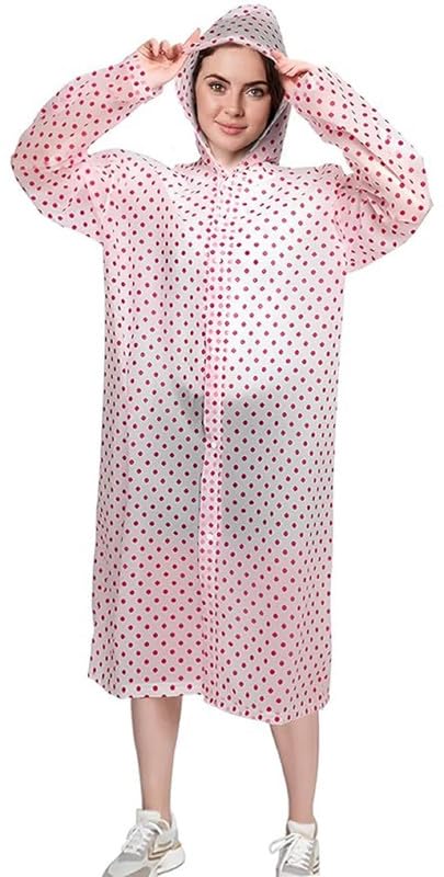 EVA RainCoat Transparent Hooded Outdoor Water Resistant RainSuit for Girls & Women (PINK)-image-36