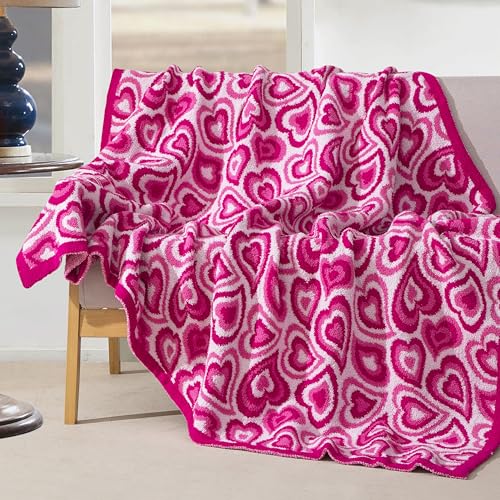 Image of Elegant Comfort Valentine's Day Knit Throw Blanket, Pink Wild Hearts Super Soft Cozy Fluffy Warm Throw Blankets for Couch, Sofa, Chair, Bed, Camping, Picnic, Travel Lightweight Bed Blanket (50 inch x 70 inch)