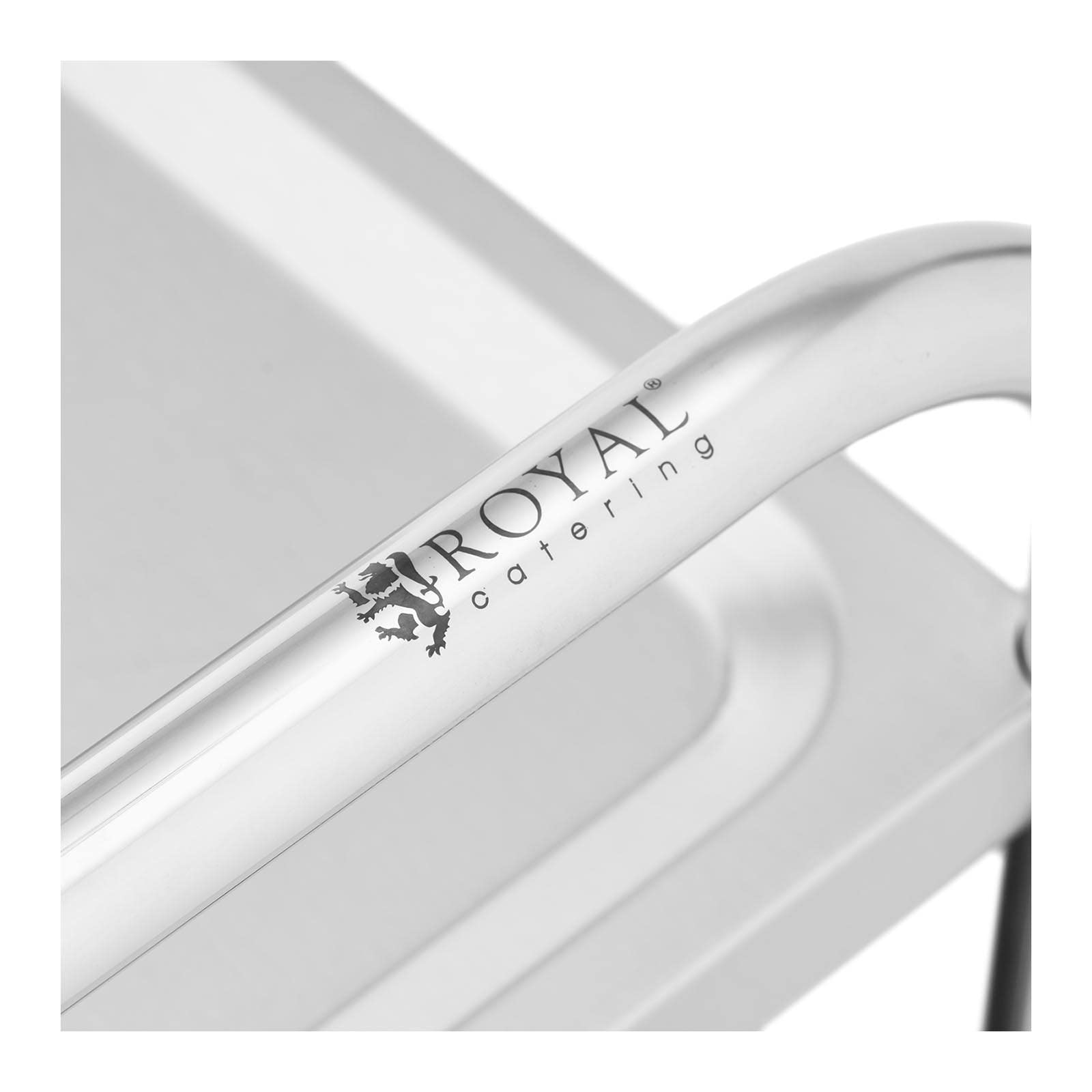 Royal Catering RCSW 4 Carro Cocina Carrito de Servicio con Ruedas (4 estantes, Capacidad de Carga 200 kg, Distancia Entre Las Bandejas 27,5 cm) Acero INOX