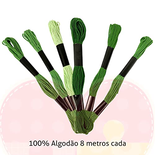 Kit 6 Meadas Linha De Bordar Bordado Manual Ponto Cruz (Meada Verde)