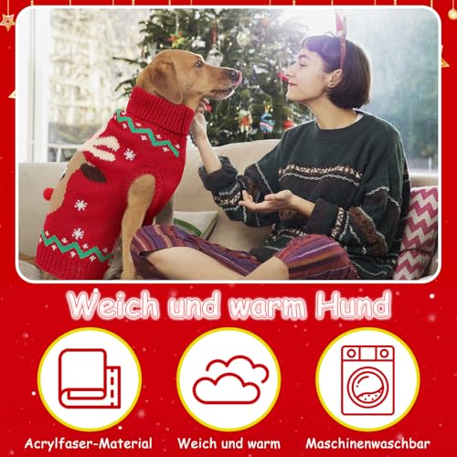 HYLYUN Weihnachten Hund Pullover - Rentier Schneeflocke Outfits Mit Leine Loch, Klassische Rollkragen Hundekleidung für Welpen und Medium Hunde