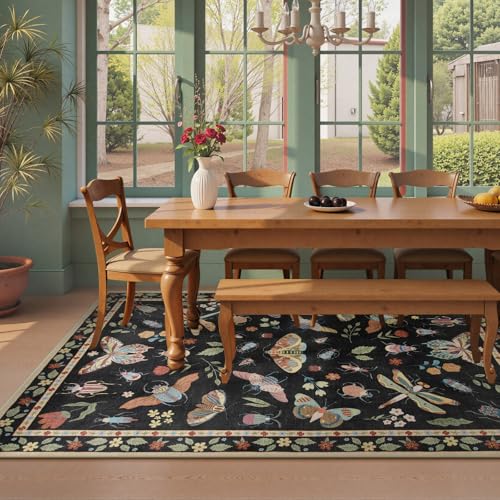 Tapete decorativo insectos 5x7 pies negro Boho miniatura 5