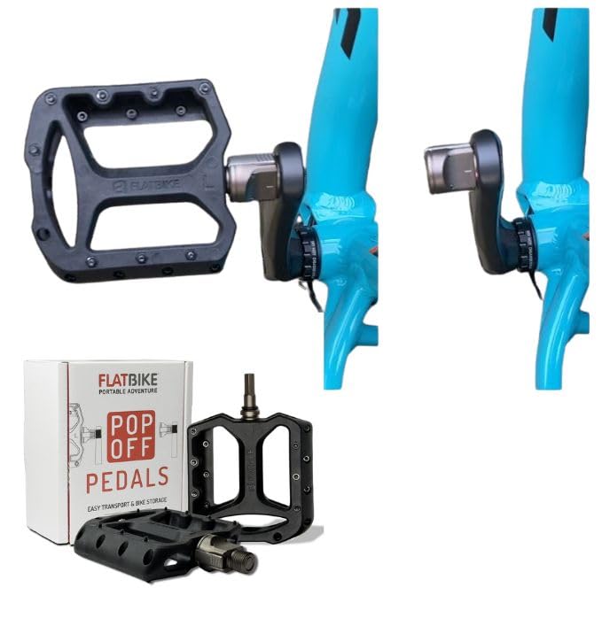 Flatbike Quick-Release Bike Pedals for Mountain Bikes and E-Bikes | Space-Saving, Destruction Tested, Removable Pop-Off Pedals, Compatible with All Bikes (4" x 4")