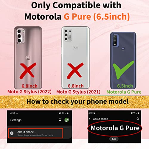 Shorogyt (3in1 Heart Case for Motorola Moto G Pure 2021 6.5 Inch Women Cute Aesthetic Love Hearts Pattern Girls White Gold Luxury Girly Design Phone Cases Cover+Screen+Chain for G Pure 2021 - Image 3