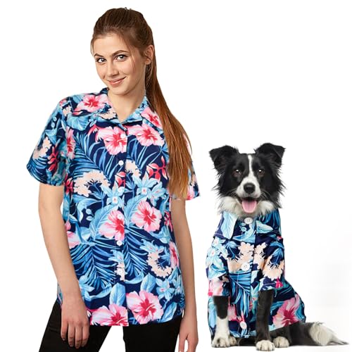 Wildox Dog Shirts Hawaiian Shirt for Small Medium Large Dogs Matching Dog and Owner Short Sleeves Beach Shirt Owner and Pet Shirts are Sold Separately (Blue2 Only for Pet, XX-Large)
