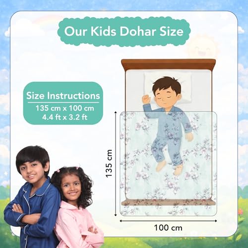 Image of Divine Casa Cotton Dohar for Kids Single Bed 135 x 100 cm, 120 GSM Soft Lightweight Blanket, Breathable Summer AC Quilt for Mild Winter Use