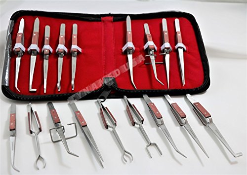 NEW CYNAMED USA SET OF 9 FIBER GRIP TWEEZERS CROSS-LOCKING SOLDERING ALL TYPES WORKHOLING TWEEZER