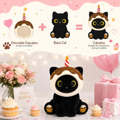 Image of Black Cat Plush - Cupcake Birthday Stuffed Animal Gift for Boys Girl