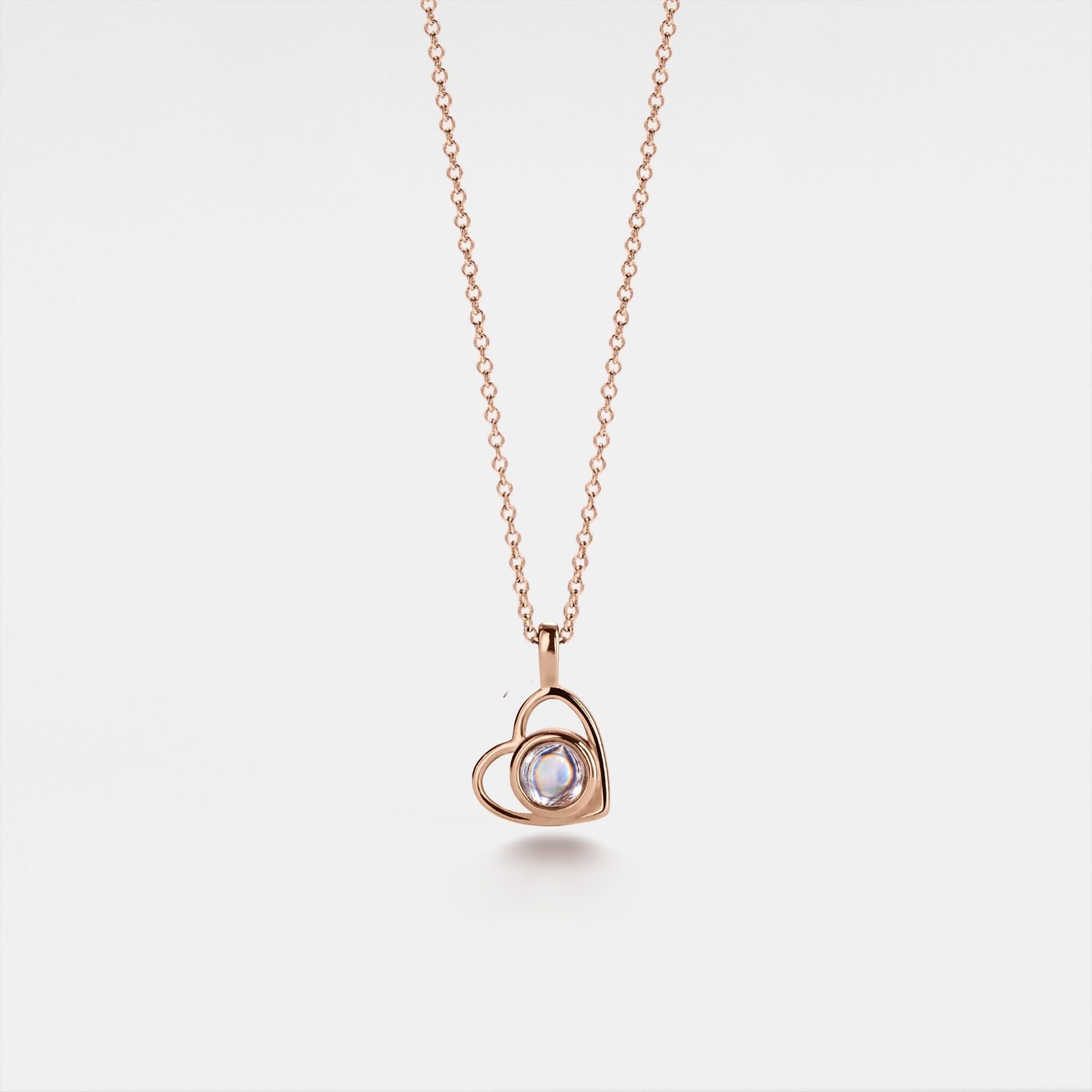 PERIMADE Collana con proiezione di cuore personalizzata con immagine all'interno, ciondolo con foto personalizzata per donne, testo personalizzato e amore in 100 lingue collana con ciondolo in argento