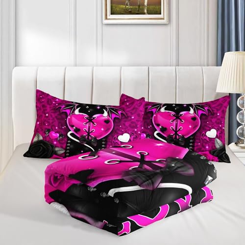 Image of QOOMO Pink Leopard Kids Bedding Set,Flowers Print Comforter Set Full Size for Boys Girls Teen Room Decorat,Soft Lightweight Bed Set All Season,1 Comforter 2 Pillowcases