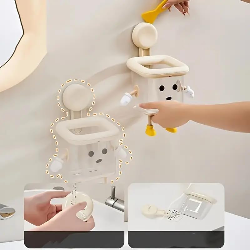Image of KIMEE Cartoon Toothbrush Holder | Wall Mounted Self Adhesive Bathroom Storage Organizer for Toothbrush, Toothpaste, Face Cream & Lotion Holder