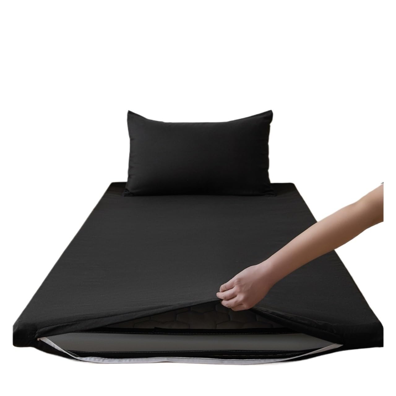 ZIHDKE 1pcs Model Bed - Pure Color Mattress Cover Single Piece for Tatami(Black,120x200cm)