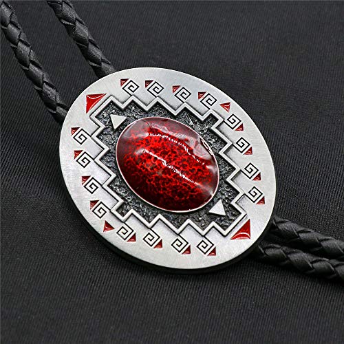 Image of Turquoise Agate Granite BOLO Tie for Men Women Leather Wedding Necklace Western Cowboy Necktie