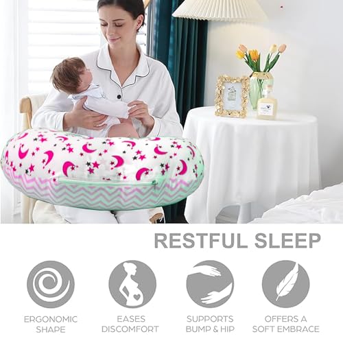 Image of VParents Multipurpose Baby Feeding Nursing Cum Maternity Pillow for New Born Cotton, Months, Recommended for Maternity, Nursing, Medical Galaxy (Pink) 110706
