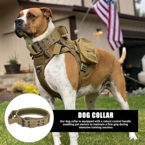 Image of Qpets Brown Dog Collar, Nylon Tactical Dog Collar for Large Dogs with D Ring & Handle Adjustable Dog Neck Belt with Reflective Safety Strip Dog Training Walking Collar (XL, 55-150lbs),29.5x4 cm