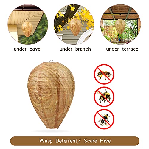GWHOLE 4 Stück Wespennest Attrappe Wetterfest Hornissennest Künstliche Wespennesterköder Wespenabwehr für Haus Garten und Outdoor