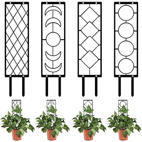 Set of 4 Small Metal Plant Trellis House Plant Pot Trellises Mini Climbing Plant Garden Trellises Indoor Potted Plants Trellis with Screws for Garden Home Flowers Vine Support, 19 x 4.8 inch Cover