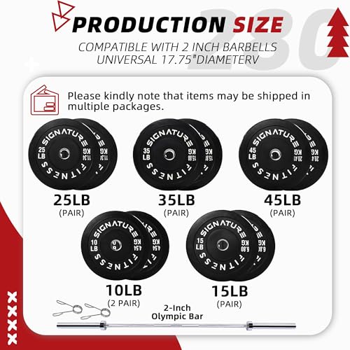 Image of Fitvids 2-Inch Olympic Rubber Weight Plates Set with 7ft Bar, Bumper Plates Set with Barbell for Strength Training, 280 Lbs Set, Black