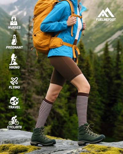 Image of FuelMeFoot 6 Pairs Compression Socks for Women & Men 15-20mmHg Graduated Support Knee High Socks for Nurses, Travel, Athletic