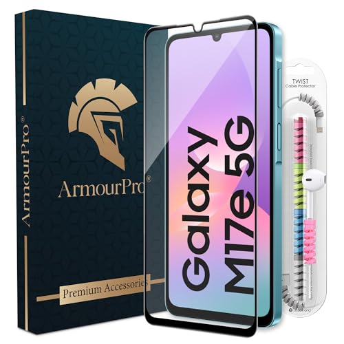 Image of ArmourPro Military-Grade Tempered Glass for Samsung Galaxy M17e, Galaxy F70e - 9H Anti Scratch, Edge-to-Edge Coverage, HD Clarity, Smooth Touch, Case Friendly, Easy Installation Kit with Cable Protector