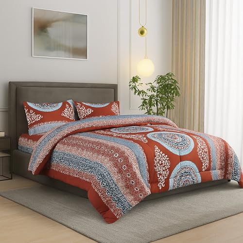 Image of Signature Reversible Super Soft Double Bed Comforter /Quilt Set 350GSM 88x90 inches, and Fitted Elastic Bed Sheet with Pillow Covers (The Positive Circle, Comforter Set)