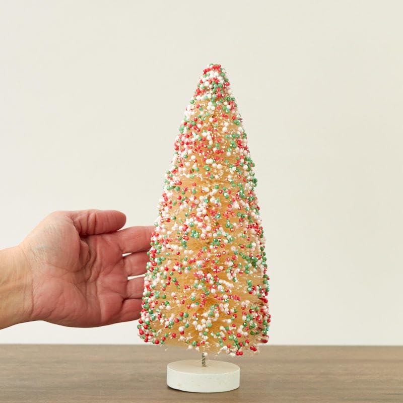 Factory Direct Craft Miniature Red and Green Beaded Bottle Brush Christmas Tree - Classic Holiday Bristle Sisal Tree (10