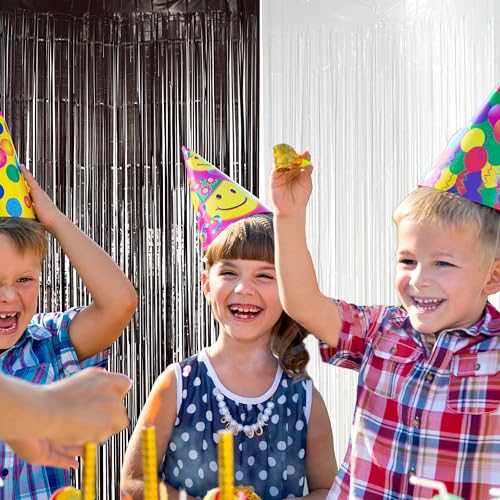Image of Hampton Distribution 2 Pack Black & White Streamers Party Backdrop, 39 inchW x 78 inchL Modern Foil Fringe Curtains, Black & White, Holiday Theme