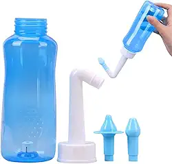 Garrafa Lavagem Nasal 300ml Irrigador Nasal Sinusite Rinite Infantil e Adulto | Kit Lavador Nariz com 2 Bicos | Limpeza Nasal Contra Alergia, Congestão, Resfriado | Livre de BPA, Higiene Segura