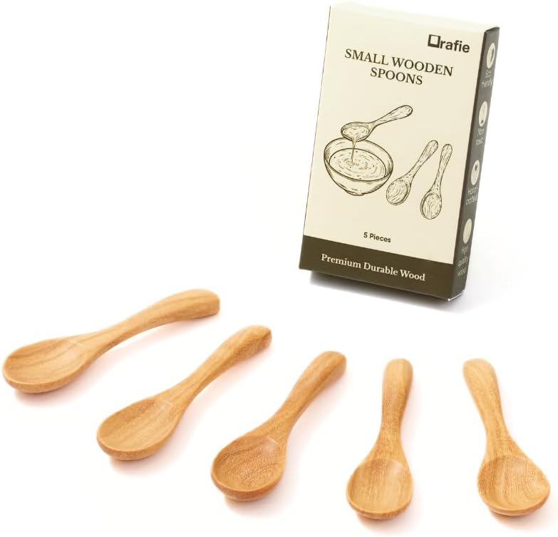 3.7 Inch Small Wooden Spoons (5 Pcs) Handmade Mini Spoon for Condiments, Sauces, Salt, Sugar, Spices, Dips, Seasonings, Herbs, Garnishes
