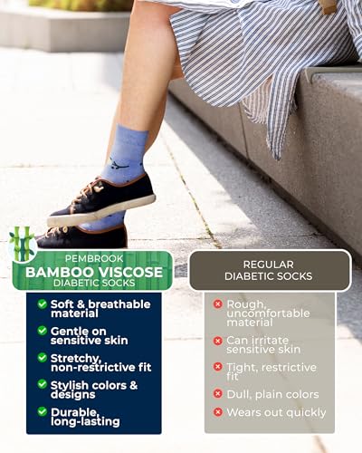 Image of Pembrook Bamboo Viscose Diabetic Socks for Women & Men - 6 Pairs | Breathable Wide Non Binding Plus Size Socks | Loose Fit