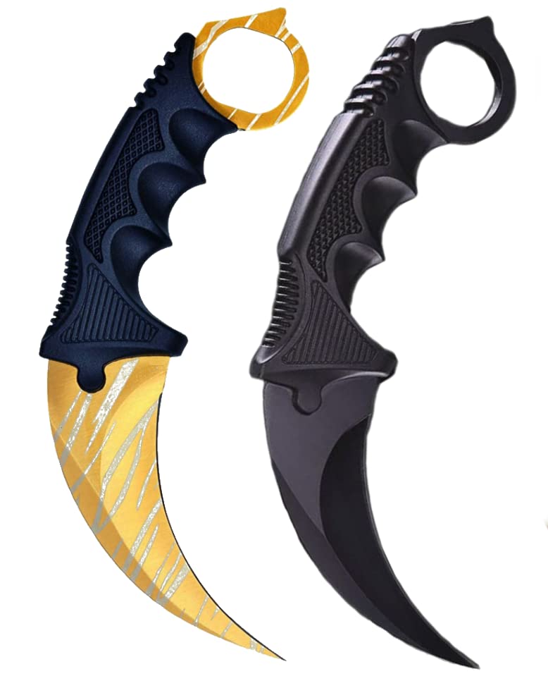 Generisch *Set di 2 attrezzi da campeggio di alta qualità per caccia all'aperto, collezione Real-Life Survival Counter-Strike Global Offensive + custodia di Cracker24 (oro + nero)