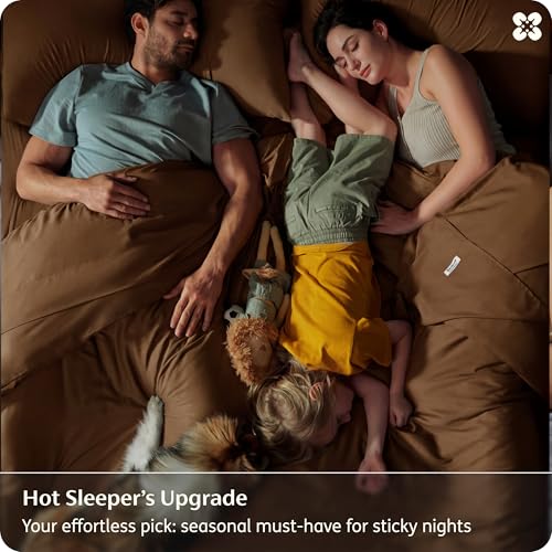Image of Bedsure California King Sheet Sets, Cooling Sheets for Hot Sleepers, Rayon Derived from Bamboo, PureWoven, Breathable & Soft, Deep Pocket Up to 16 Inches, Hotel Luxury Silky Bedding, Brown