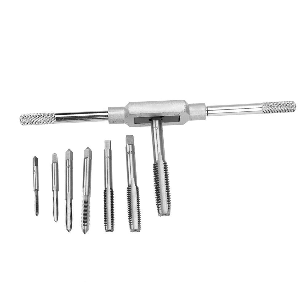 Digital Craft Hand Tools Die Set Screw Taps Thread Plugs Alloy Steel and M3-M12 Tap Metric Plug Tap Screw Taps Hinge Set 8Pc Tap Set,Hand Gloves,Cutting Oil,Telescopic Magnetic Pen 3