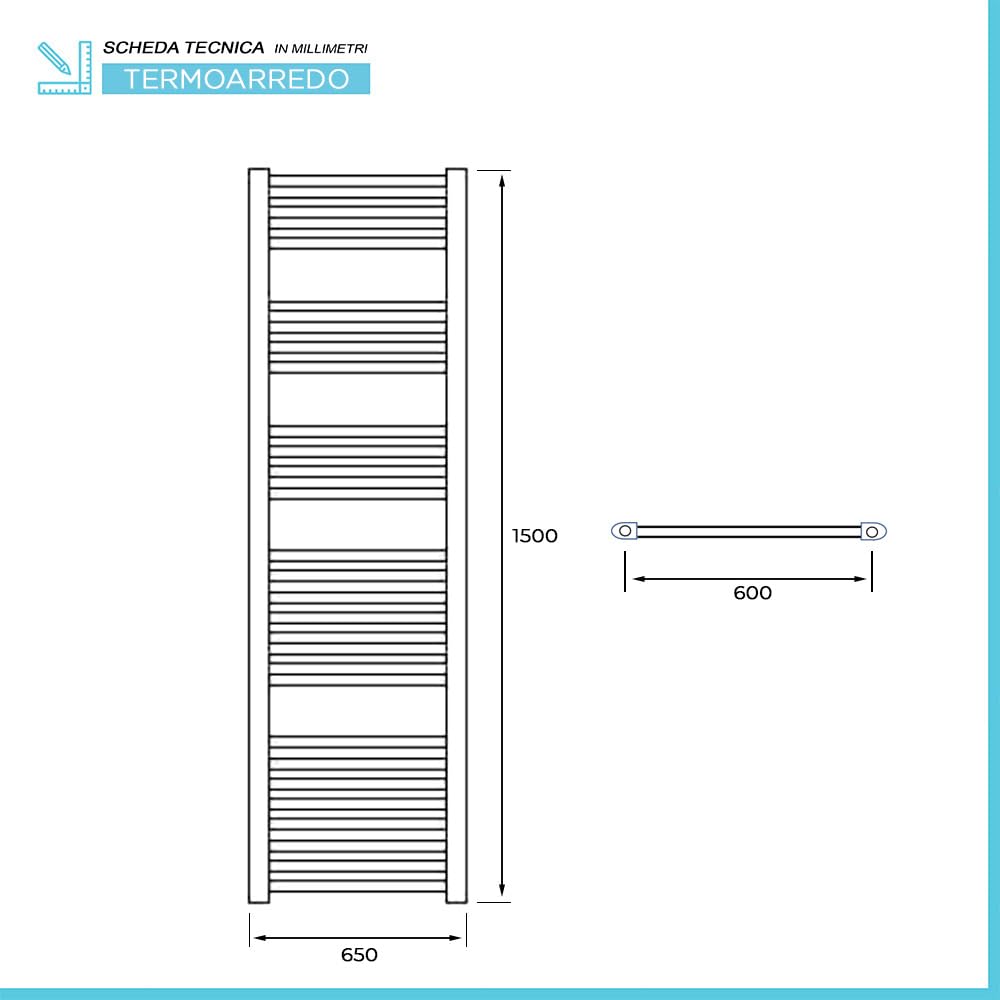 Inbagno Termoarredo Scaldasalviette Bianco 65x150 Interasse 60 Cm