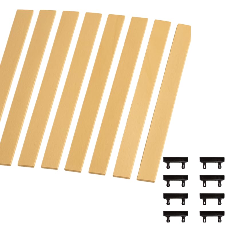Coreme Lot 8 Lattes + 16 Embouts à Clipser - 8 Lattes de 700 x 53 mm + 16 Embouts - Multiplis Hêtre, Kit Réparation Lit, Compatible Sommier, Clic-Clac et BZ
